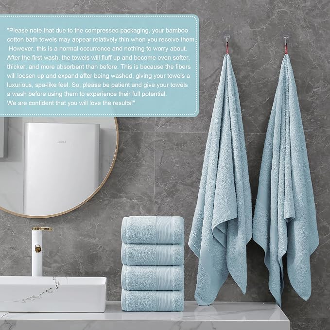 Aibaser Viscose from Bamboo and Cotton Bath Towels Set of 6-27x54 Inch Ultra Soft, Highly Absorbent Large Shower Towels for Bathroom, Spa & Gym(6 Piece Set) (Blue)