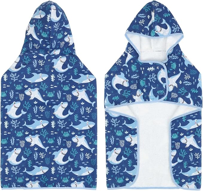 HDE Dog Bathrobe Super Absorbent Quick Drying Puppy Towel Wrap Coat Adjustable After Bath Robes with Hood for Dog Sizes S-XXL Sharks XL