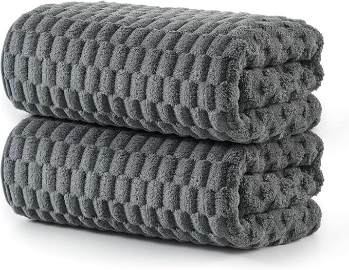 REDKISS Charcoal Gray Microfiber Bath Towels | Super Absorbent, Quick Dry, Super Soft, Lint Free, Fluffy Towel for Bathroom, Spa, Gym, Travel, Dorm, Ideal Everyday Use