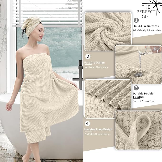 Extra Large Bath Towel Set of 4 (35"x70"),Oversized Bath Sheet Super Soft Highly Absorbent Jumbo Bathroom Towel Set Microfibers Quick Dry Shower Towel for Hotel,Bathroom,Guest,Spa,Gym (Beige)