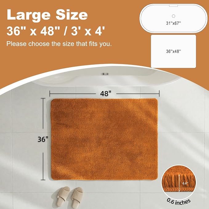 TYUU Large Bathroom Rugs, Ultra Soft Super Absorbent Bath Rugs Non Slip Washable Quick Dry Bath Mat with Rubber Backing for Bathroom Floor, Shower, or Sink, Orange 3' x 4'
