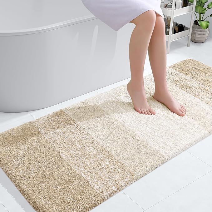 OLANLY Large Bathroom Rugs Mat 45x27, Extra Soft Absorbent Microfiber Bath Rugs, Rubber Backing, Quick Dry, Washable Bath Mats for Bathroom Floor, Tub and Shower, Home Decor Accessories, Light Beige
