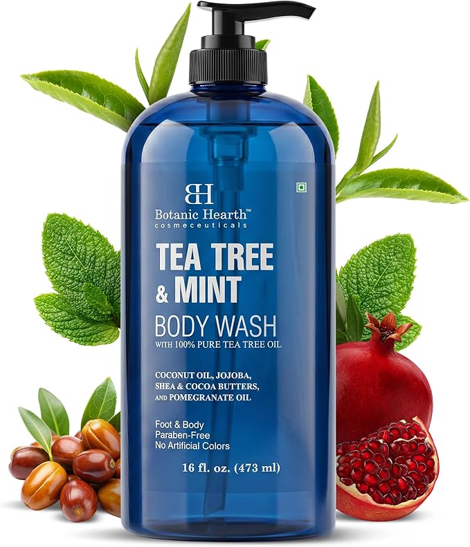Botanic Hearth Tea Tree & Mint Body Wash, 16 fl oz | Refreshing Body Cleanser with Tea Tree Oil & Mint, Moisturizing Formula, Gentle Daily Use Shower Gel, Fresh Scent, Suitable for Men & Women