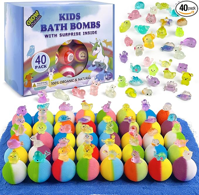 Bath Bombs for Kids with Toys Inside - 40 Pack Surprise Organic Natural Bath Bombs (Dino/Unicorn/Marine) for Boys & Girls, Perfect Christmas or Birthday Gift Set, Fun Toddler Toys for Children's Gifts