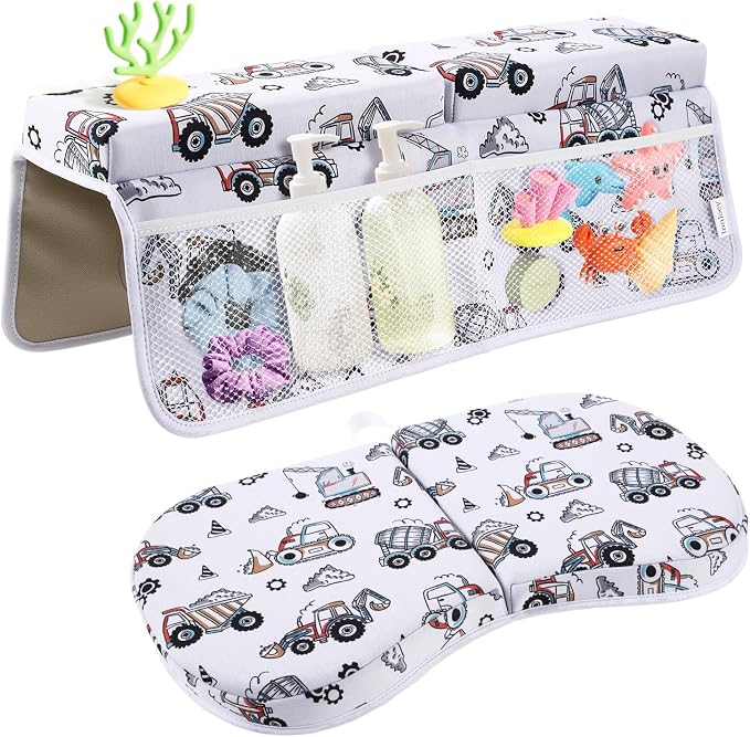Bath Kneeler and Elbow Rest Pad Set, 1.6'' Thick, Quickly Dry, Bathtub Kneeler Pad with Bath Accessories Storage, Bath Kneeling Pad and Elbow Pad for Tub
