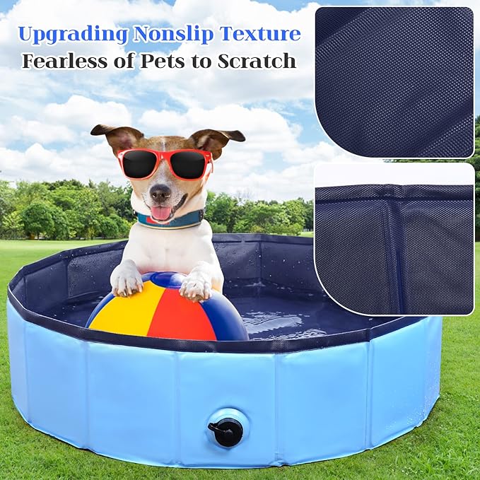 Eooqi Foldable Dog Pool, Portable Pet Bath Tub and Kiddie Swimming Pool, Collapsible Bathtub for Puppies, Small, Medium and Large Dogs, Cats and Kids, 87 x 12 in, Blue