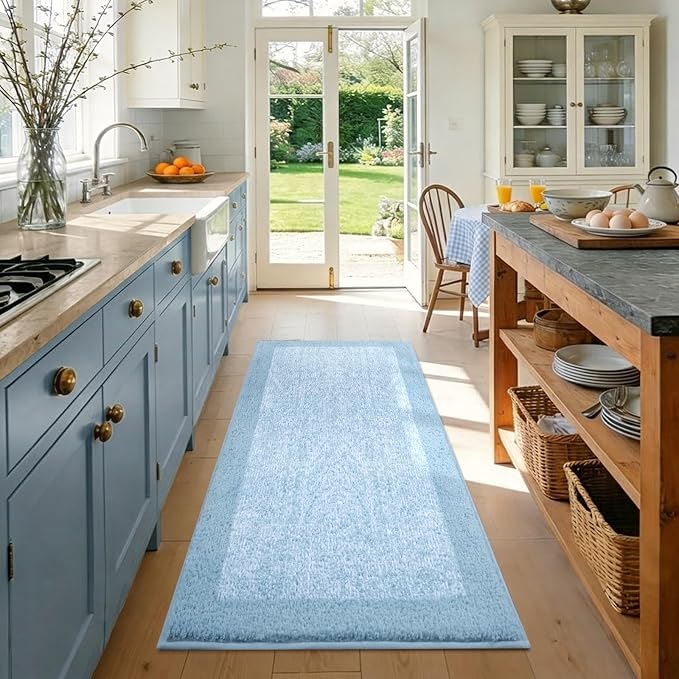 44x24 Large Bathroom Rugs Washable Non Slip, Light Blue Bath Mat for Bathroom Floor Tub, Soft Absorbent Quick Dry Mats for Shower, Bathtub,Home Decor