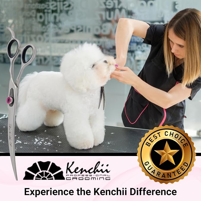 Kenchii Love Dog Grooming Scissors, 8 Inch Curved Shears, Dog Scissors for Grooming, Professional Pet Grooming Scissors, Ergonomic & Comfortable