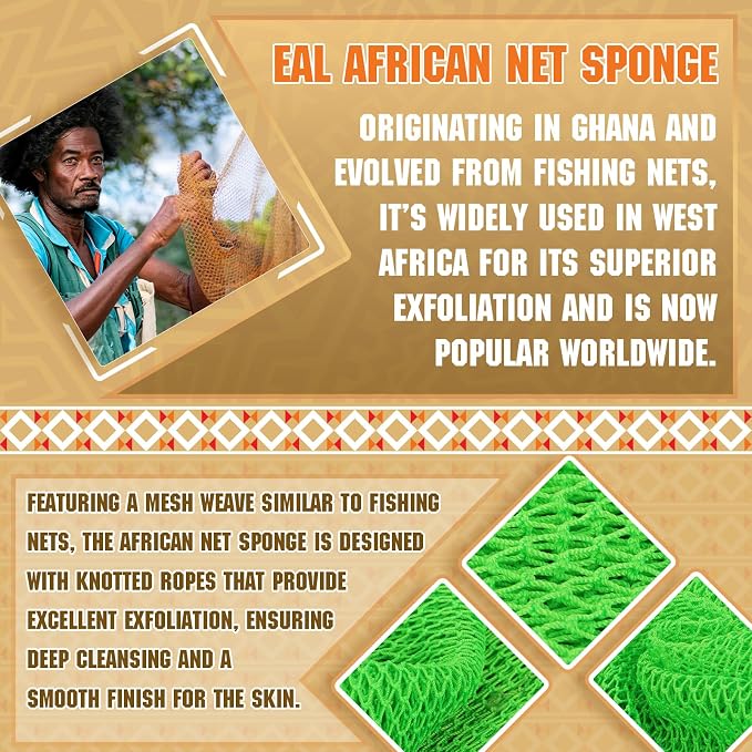 2 Pieces African Net Sponge – Real Authentic Exfoliating Bath Sponges for Silky Smooth Skin, Deep Cleansing Mesh for Full Body, Quick-Drying & Travel-Friendly (Purple Green)