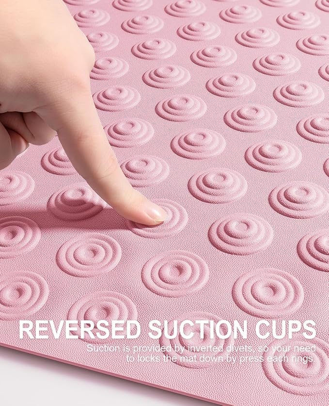 OTHWAY Bathtub Mat Non Slip, 39X16 inch Bath Mat for Tub, Machine Washable Bath Tub Mats with Reverse Suction Cups, Comfortable Rubber Bathtub Mat for Bathroom (Pink)