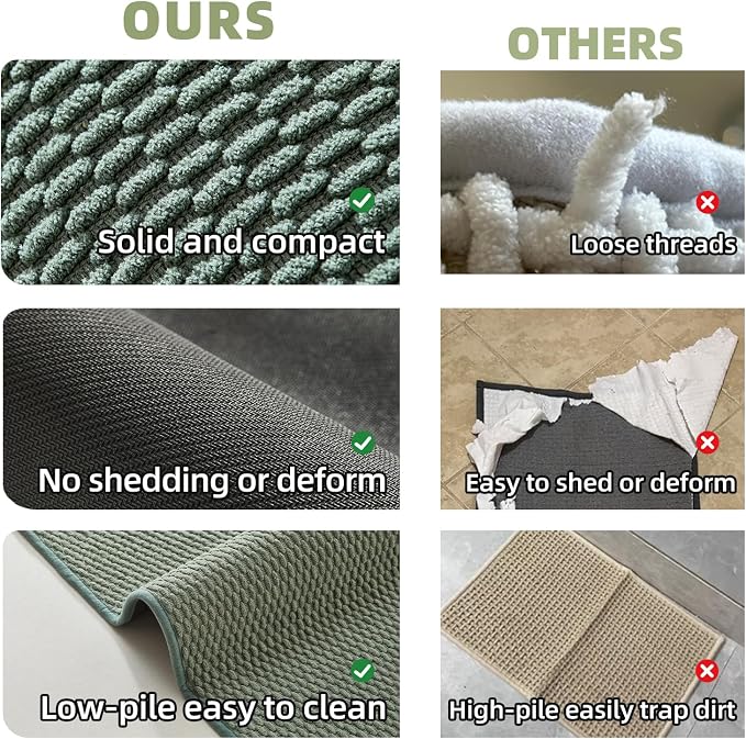 TYUU Large Bathroom Rugs Non Slip Washable Bath Rugs Super Absorbent Bathroom Rug Thin Quick Dry Low Pile Bath Mats, Sage Green 36"x60"