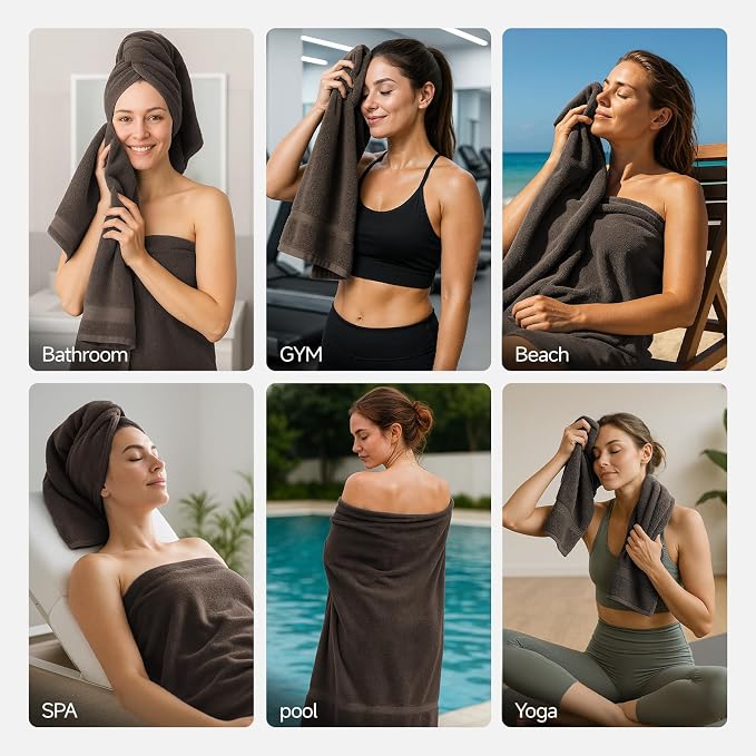 REDKISS 2 Pack 70"x35" Extra Large Bath Sheets for Bathroom - 100% Cotton Soft and Quick Dry Brown Bath Towels for Adults, Full Body Coverage Shower Towel, Perfect for Pool, Yoga & Travel,