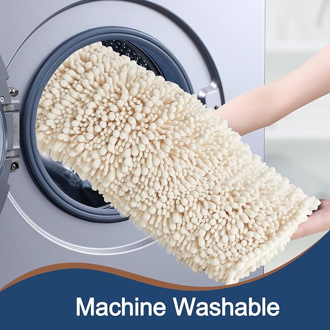 FLOLEOPA Soft Plush Microfiber Bathroom Rugs, Absorbent Bath Rugs Non Skid Machine Wash Dry Bath Mats for Tub,Shower and Bath Room Floor Mats (31x59inches, Cream)