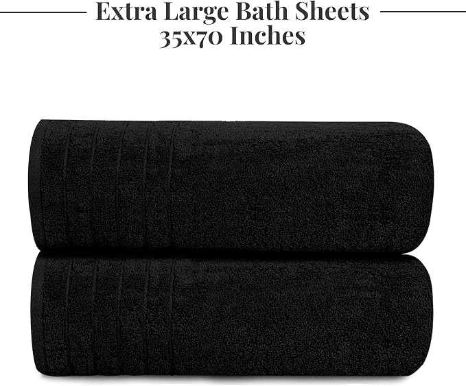Tens Towels Pack of 2 Extra Large Bath Sheets 35 x 70 Inches, 100% Cotton, Larger & Lighter Weight, Quicker to Dry, Super Soft & Absorbent, Oversized Bath Towels, Black
