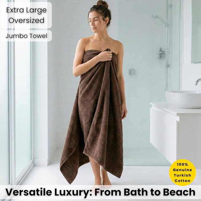 SALBAKOS Luxury 100% Turkish Cotton Bath Sheets 40x80 in Oversized Extra Large Bath Towels Thick Soft Absorbent Turkish Towel for Spa Beach (Pack of 1, Chocolate, Jumbo Bath Sheet)