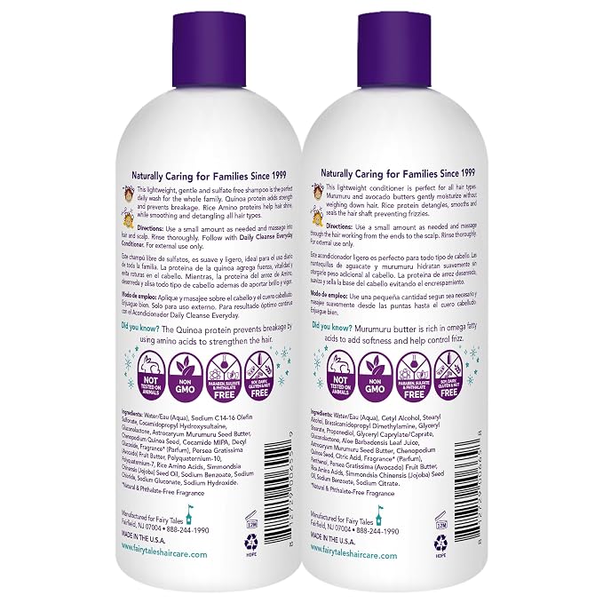 Fairy Tales Daily Cleanse Everyday Kids Shampoo + Conditioner set - Gentle Natural Defining Product, Tangle Free, Moisturizing and Hydrating, Clean + Natural Ingredients - Paraben Free - 32 oz. (2PK)