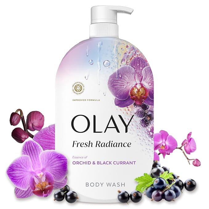 Olay Body Wash for Women, Fresh Radiance, 24/7 Skin-Loving Freshness, Visibly Radiant, Plant Based Cleansers, Vitamin B3 & Antioxidant Blend, For All Skin Types, Orchid & Black Currant Scent, 35 fl oz
