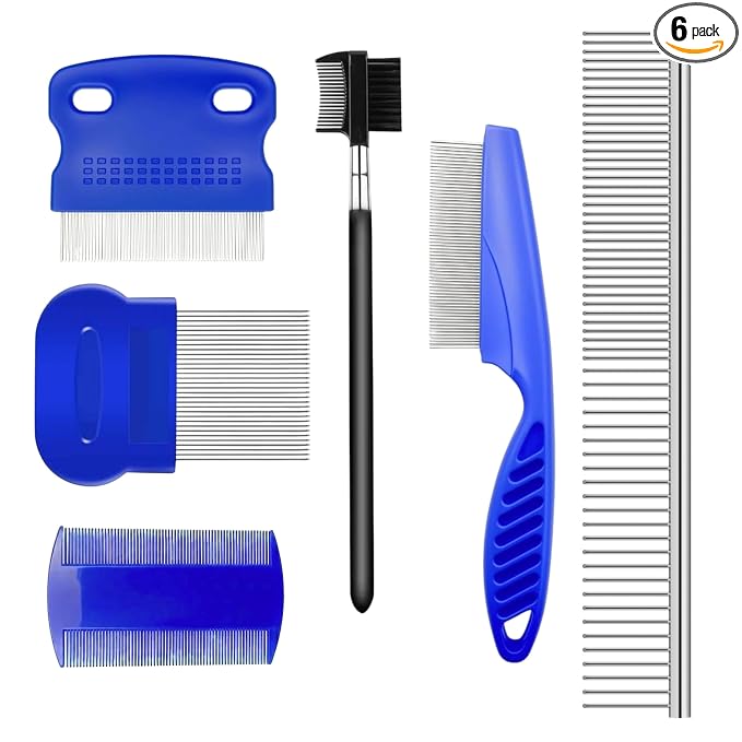 Evollax Flea Lice Comb – 6 Pack Flea Comb for Cats Dogs Remove Fleas Lice Eggs Stainless Steel Cat Dog Grooming Comb | Tear Stain Remover Dog Eye Comb | Dematting Comb for Dogs Ideal for all pet Size