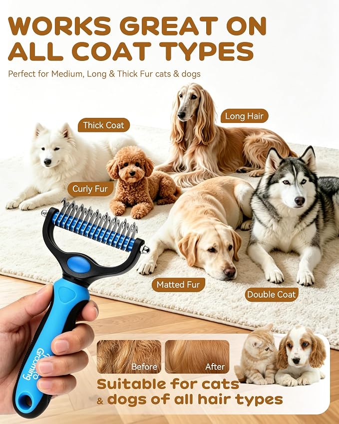 Tool, 2-In-1 Double-Sided Grooming Tool, Pet Shedding Remover Rounded-Tooth Comb For Painlessly Removing Knots And Loose Hair (Orange-Large)