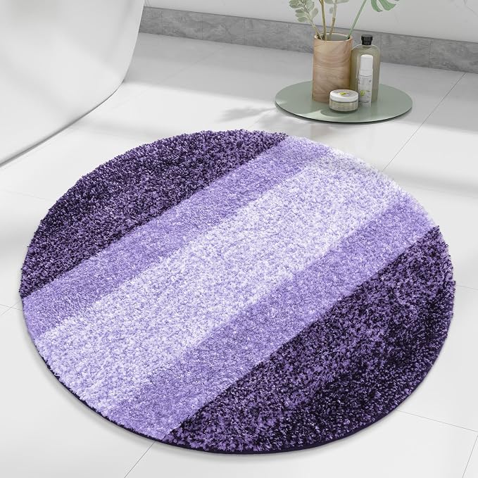 Arotive Microfiber Bathroom Rugs, Shaggy Soft and Absorbent Bath Rug, Thick Plush Machine Washable Dry Bath Mats for Bathroom, Tub and Shower, 24x24, Dark Purple, Round