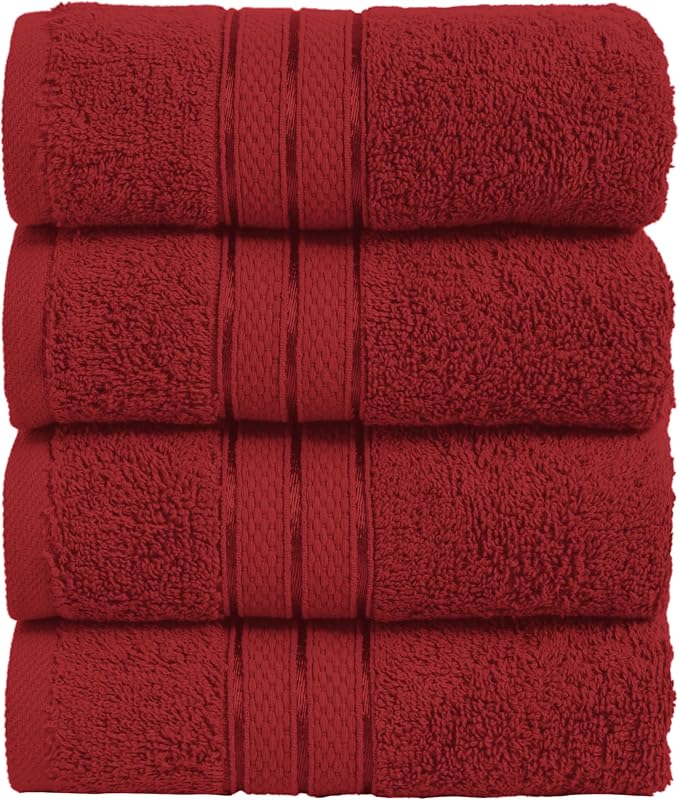 Elegant Comfort Three Line Popcorn Towel Set for Bathroom 16 x 28 inches, Premium Hotel Quality 4-Pack Hand Towels, 100% Turkish Cotton, Soft and Durable, Quick Dry and Highly Absorbent, Burgundy