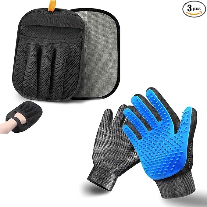 NVNAN 3 PCS Pet Hair Removal Glove and Pet Hair Remover | Groom pets and remove fur from clothes, bedding, car seats, and couches with reusable grooming and fabric gloves