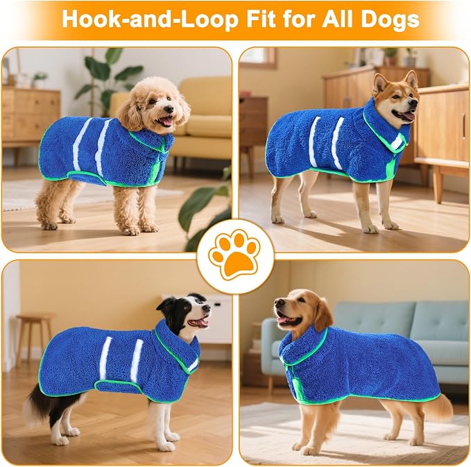 Dog Bathrobe Super Absorbent Dog Towels Large Quick Drying Robes for After Bath Soft Adjustable Warm Keeping Dogs Towel(S-XXL)