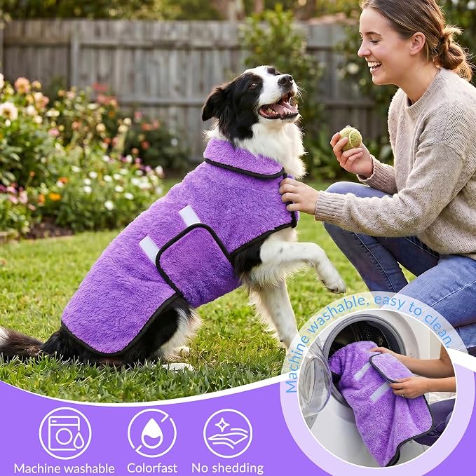 Bienbee Dog Bathrobe, Quick Drying Super Absorbent Pet Robes for Small Medium Large Dogs, Drying Coat for After Bath & Swim, Warm & Cozy Dogs Towels, Dog Puppy Bath Supplies, Ligh Purple L