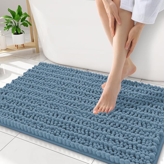 Smiry Bathroom Rugs Mat 32x20, Extra Soft Absorbent Chenille Bath Rugs, Non Slip Rubber Backing Machine Washable Quick Dry Bath Mats for Bathroom Floor, Tub, Shower, Home Accessories, Grayish Blue