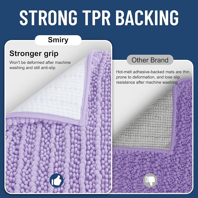 Smiry Bathroom Rugs Mat 30x20, Extra Soft Absorbent Chenille Bath Rugs, Non Slip Rubber Backing Machine Washable Quick Dry Bath Mats for Bathroom Floor, Tub, Shower, Home Decor Accessories, Purple