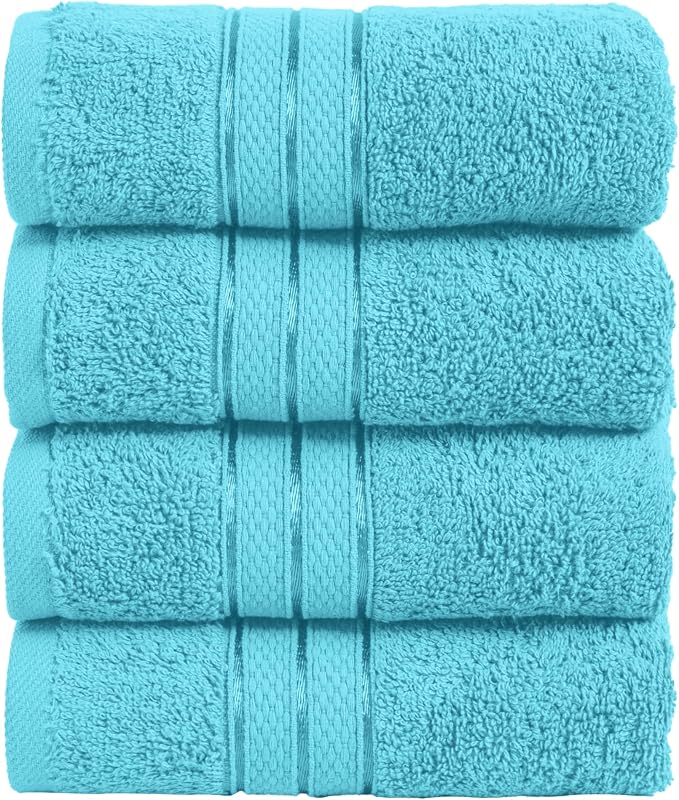 Elegant Comfort Three Line Popcorn Towel Set for Bathroom 16 x 28 inches, Premium Hotel Quality 4-Pack Hand Towels, 100% Turkish Cotton, Soft and Durable, Quick Dry and Highly Absorbent, Aqua