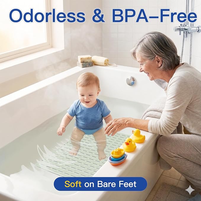Non Slip Bathtub Mat - Shower Mats for Inside Shower, Rectangular PVC Tub Mat with 200+ Suction Cups for Safety, Sage Green