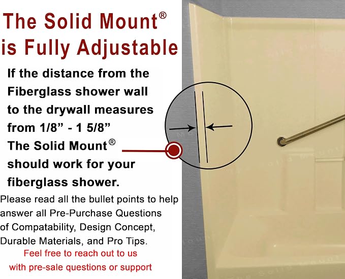 Grab Bar Mounting Kit for Fiberglass Showers - The Solid Mount Made in USA | Anchors directly into a wall stud. One-piece spacer helps prevent rotation and uneven compression. Grab Bar Not Included.