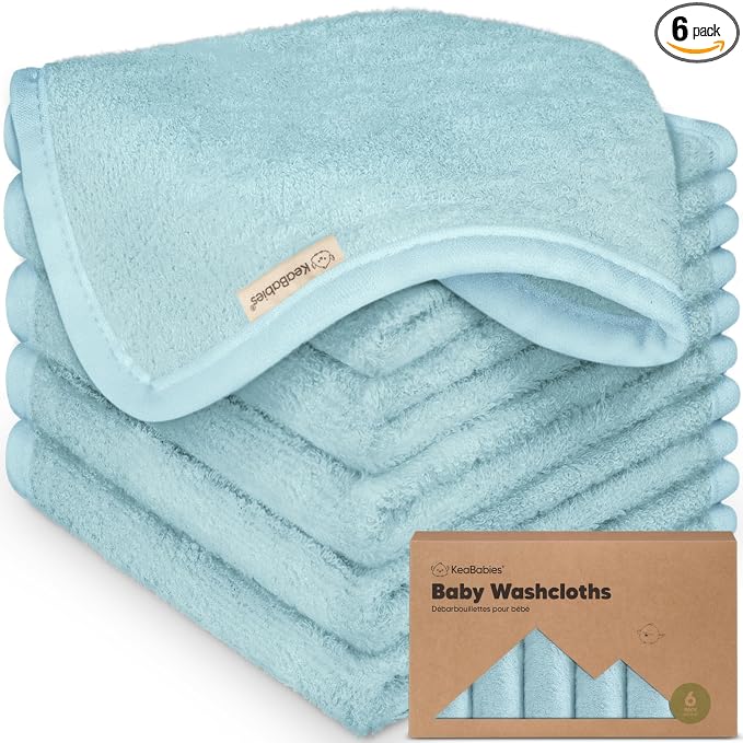 6-Pack Baby Washcloths, Soft Absorbent Washcloths for Face, Body (Sky) | Viscose from Bamboo Washcloths, Baby Towels, Newborn, Kids, Toddlers, Infant, Gentle on Sensitive Skin, 10x10, Reusable