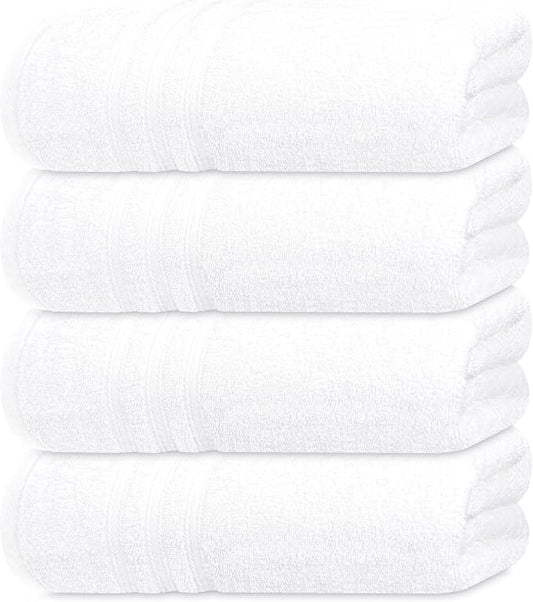Tens Towels Pack of 4 Soft Bath Towels, 100% Cotton, 27 x 54 Inches, Lightweight & Quick-Dry, Ideal for Daily Bathroom Use, Practical & Comfortable, White