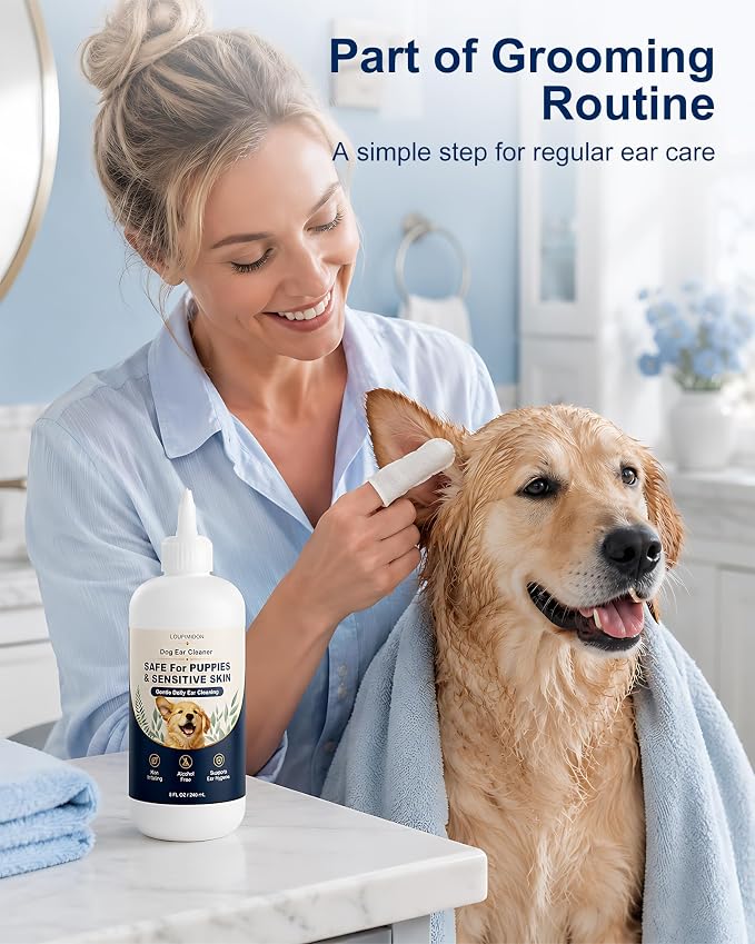 Dog Ear Cleaner, Gentle Daily Ear Care, Clean Solution for Routine Maintenance Wax Removal Puppy & Sensitive Skin Safe -235ml 2bottles