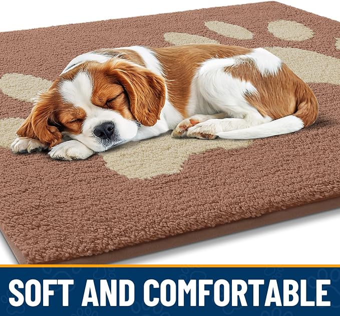 Smiry Dog Door Mat for Muddy Paws, Absorbs Moisture and Dirt, Low-Profile Entryway Mat with Non-Slip Backing, Entry Indoor Outdoor Doormat for Inside Floor (30x20 Inches, Camel, Paw)