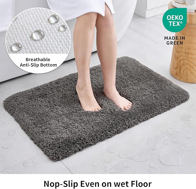 Disolla Bathroom Rug 20x32 - Non-Slip Plush Thick Bath Mat, Highly Absorbent & Ultra Soft Fluffy Floor Mat, Machine Washable for Shower and Tub, Dark Grey