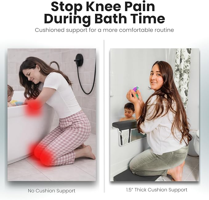 Supa Ant Bath Kneeler –8 Suction Cups & 1.5" Padding.Certified Non Toxic Bath Kneeling Pad for Bath Tub & 5 Bath Toy Organizer. Fast Dry Baby Bath Kneeler and Elbow Rest Pad Set Charcoal