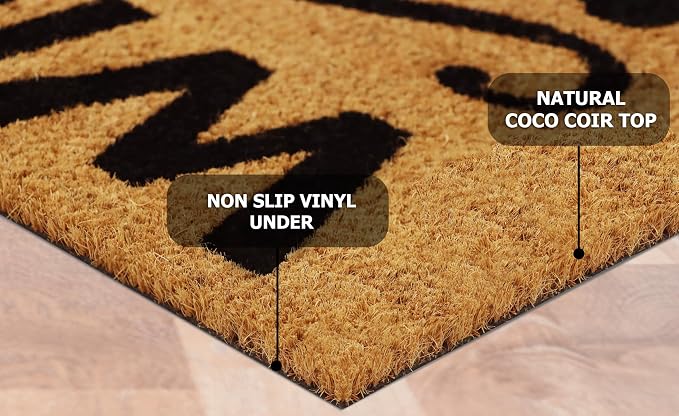 Croft&Cane Wipe Your Paws Welcome Doormat – Extra Wide 17x39 Inch Non Slip Natural Coco Coir Door Mat – Dirt Trapping Indoor Outdoor Large Entryway Rug for Wide Doorways Patio Porch High Traffic Areas