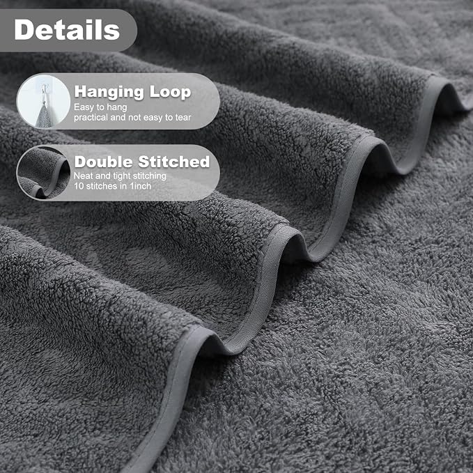 Smuge 2 Pack Hand Towels Set - 16" x 31" Highly Absorbent Quick Dry 100% Microfiber,Ultra Soft Hand Face Towel Set for Bathroom, Gym, Shower, Hotel(Dark Gray)