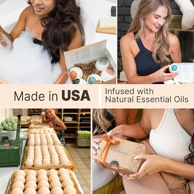 Bath Bombs Gift Set - USA Made with Organic & Natural Ingredients | Relaxing Spa Gifts for Women & Men