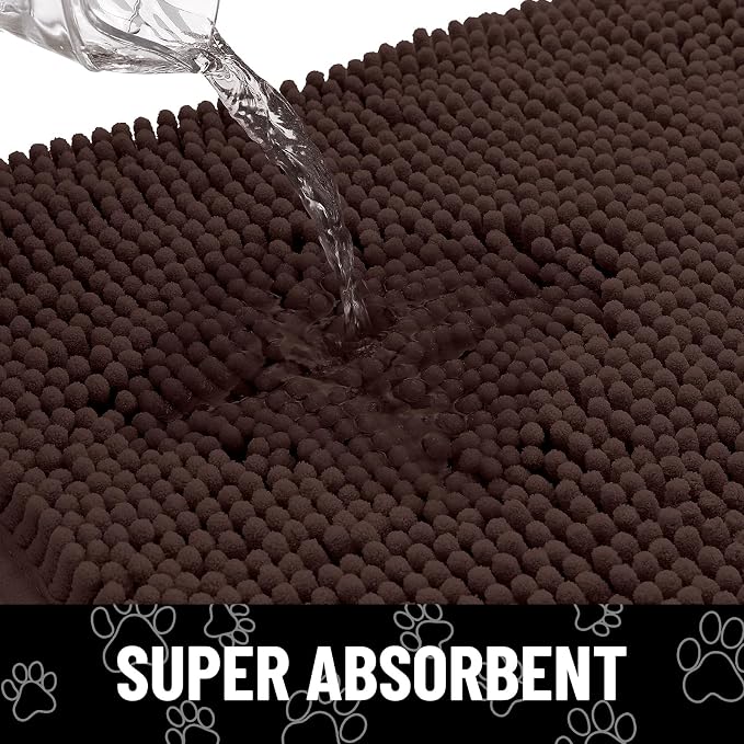 Smiry Dog Door Mat for Muddy Paws, Absorbent Dirt Trapper Non Slip Quick Dry Washable Chenille Mat for Mud Dogs, Entry Rug for Indoor and Outdoor (71x46 Inches, Brown and Black)