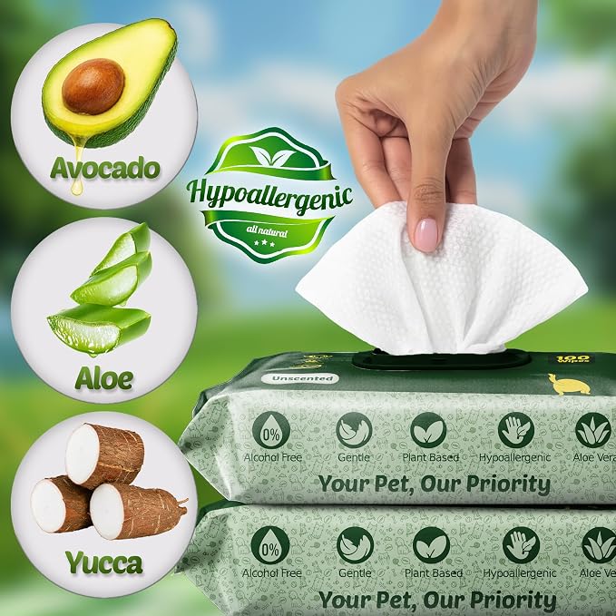 Petazy Pet Wipes for Dogs and Cats – 400 Count (8x8in) Hypoallergenic, Deodorizing Dog Wipes for Paws, Ears and Butt | XL with Aloe & Coconut Oil, Unscented | Includes 4 Grooming Glove Wipes