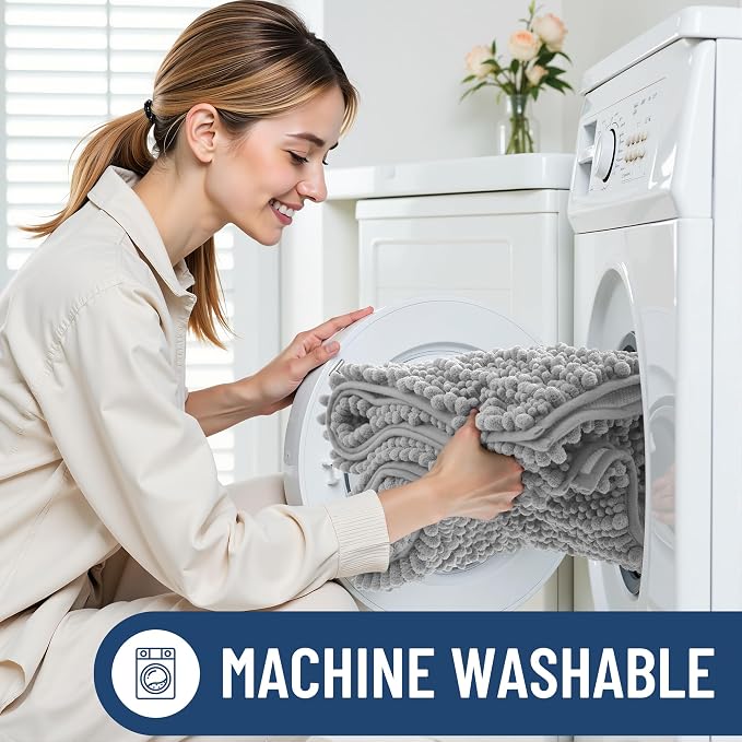 Smiry Bathroom Rugs Mat 47x24, Extra Soft Absorbent Chenille Bath Rugs, Non Slip Rubber Backing Machine Washable Quick Dry Bath Mats for Bathroom Floor, Tub, Shower, Home Decor Accessories, Light Grey