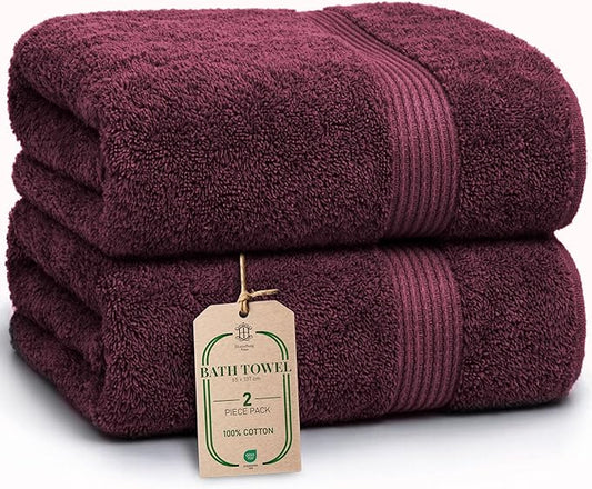 Luxe 2-Piece Bath Towel Set – Large Soft Cotton Towels, Absorbent, Durable & Skin-Friendly, Machine Washable, 27 x 54 in (Velvet Wine)