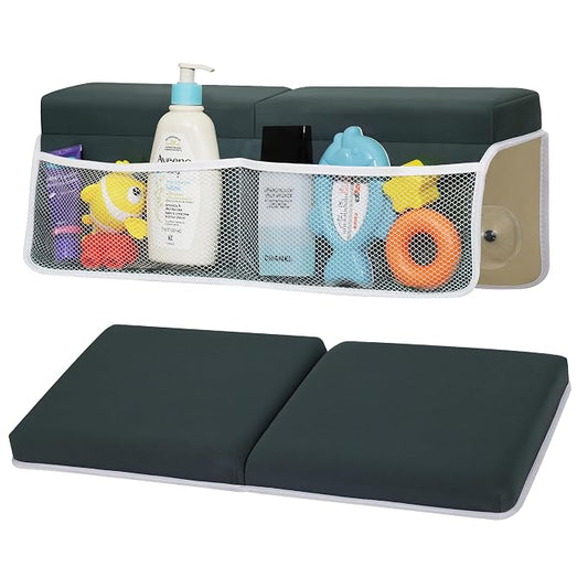 Comfortable Baby Bath Kneeler and Elbow Rest Pad Set, Thick Memory Foam Bath Kneeling Pad with Elbow Support, Baby Bathtub Cushion with Toy Organizer, Non-Slip for Infant or Toddler Bathing
