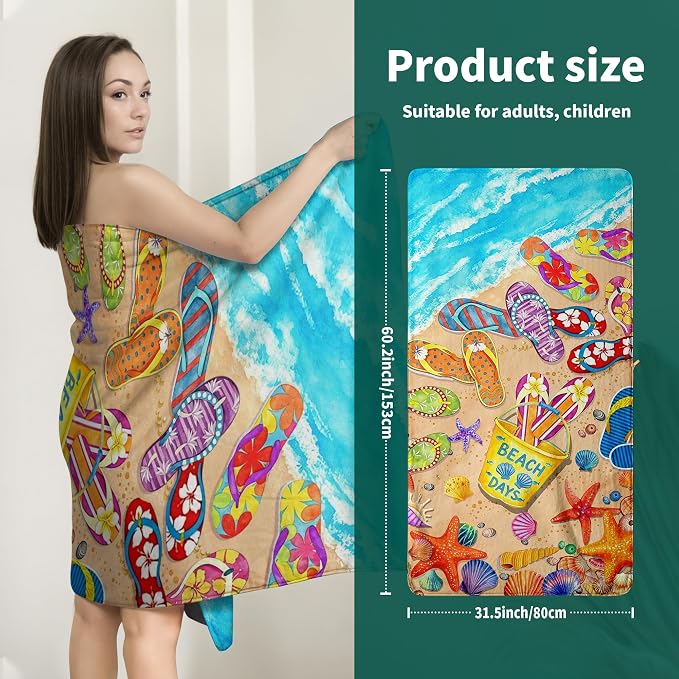 Ocean Beach Theme Bath Towels Microfiber Absorbent Large Bathroom Towel with Starfishs