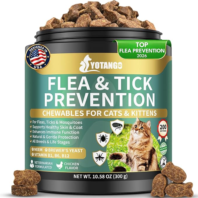 Natural Flea Treatment for Cats Chewables, 200 Soft Treats Flea and Tick Prevention for Cats, Oral Flea Supplement for Kitten Cat, Cat Flea and Tick Treatment, Skin & Coat Support - All Breeds & Ages