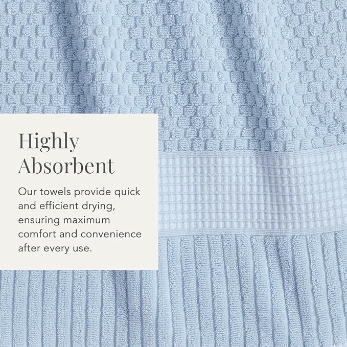 NY Loft 100% Cotton 6-Pack Hand Towel Set | Blue | Oeko-TEX | Quick-Dry | Six 16" x 28" Hand Towels | Super Absorbent | Designer-Styled Texture